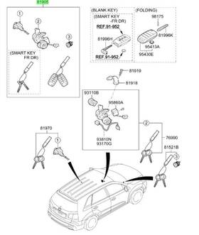 81905-1u220 Kia Sorento 2013-2015 Key And Cylinder Set Lock 81905 1u220