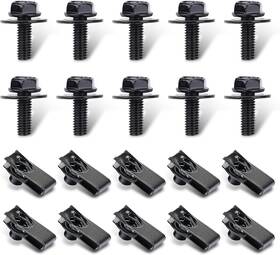 Ug82 Ugshy 20 Pcs Automotive Body Bolt And U-nut Clamp Kit Hood One Size Black