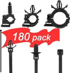 Yhk-180 Yoyoellafa 180pcs Wire Loom Clips For Car Push Mount Zip Ties Assortment /180pk Black