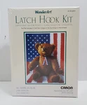 Vtg Wonderart Caron Latch Hook Kit 20" X 27" All American Bear Usa Flag. Fixed Price $14.99.