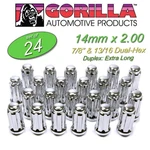 (24)GORILLA Spline Drive Lug Nuts, 14MM 2.00, Chrome, Extra Long, K6TS-14200GR. Fixed Price $54.88.